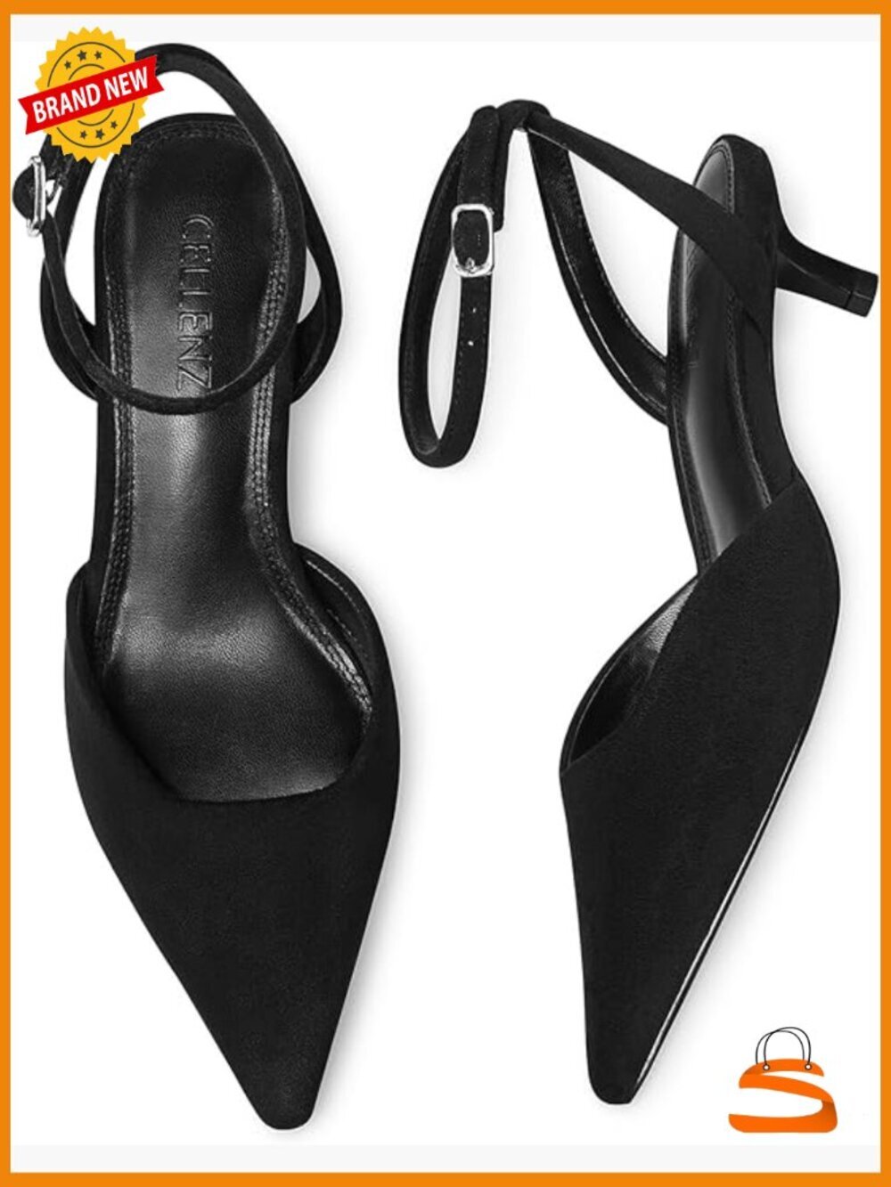 Women's Kitten Heel Pumps with Ankle Strap, Pointed Toe, Comfortable Low Heels